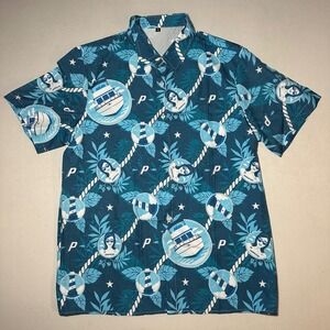 Progressive Flo Insurance Hawaiian Shirt Mens M Teal‎ Nautical Yacht AOP Promo
